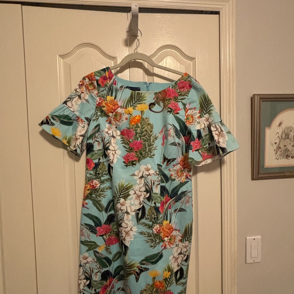 Talbots Floral Midi Dress in Blue and Pink